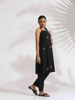 Thumbnail for trueBrowns Black Cotton Embroidered Straight Kurta Set