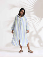 Thumbnail for trueBrowns White Cotton Multi Stripe Shirt Dress