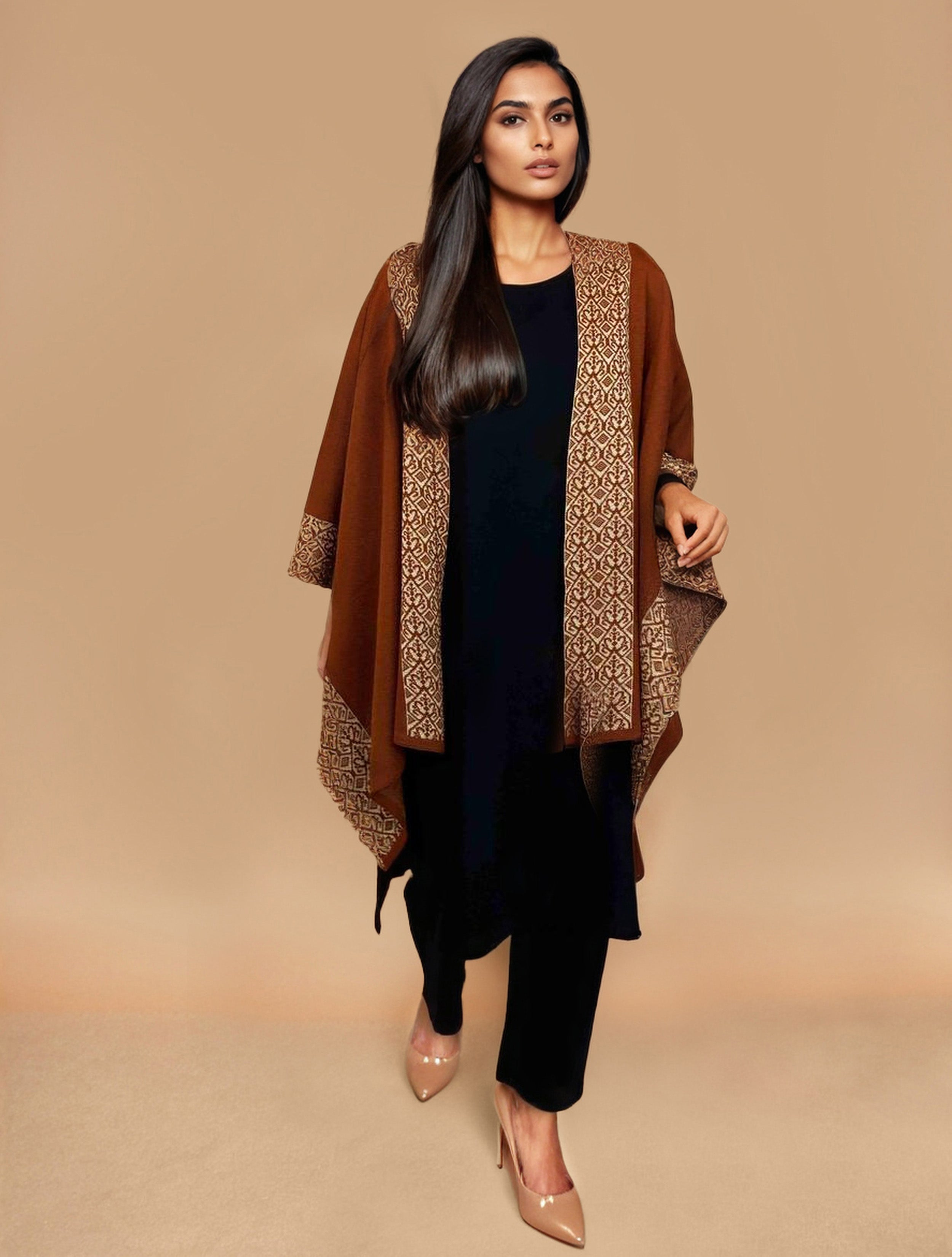trueBrowns Brown Woollen Kaftan Cape - Distacart