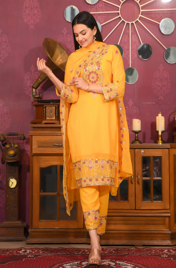 Teeya Creation Yellow Color Faux Georgette Silk Heavy Embroidery Work Fully Stitched Salwar Suit - Distacart