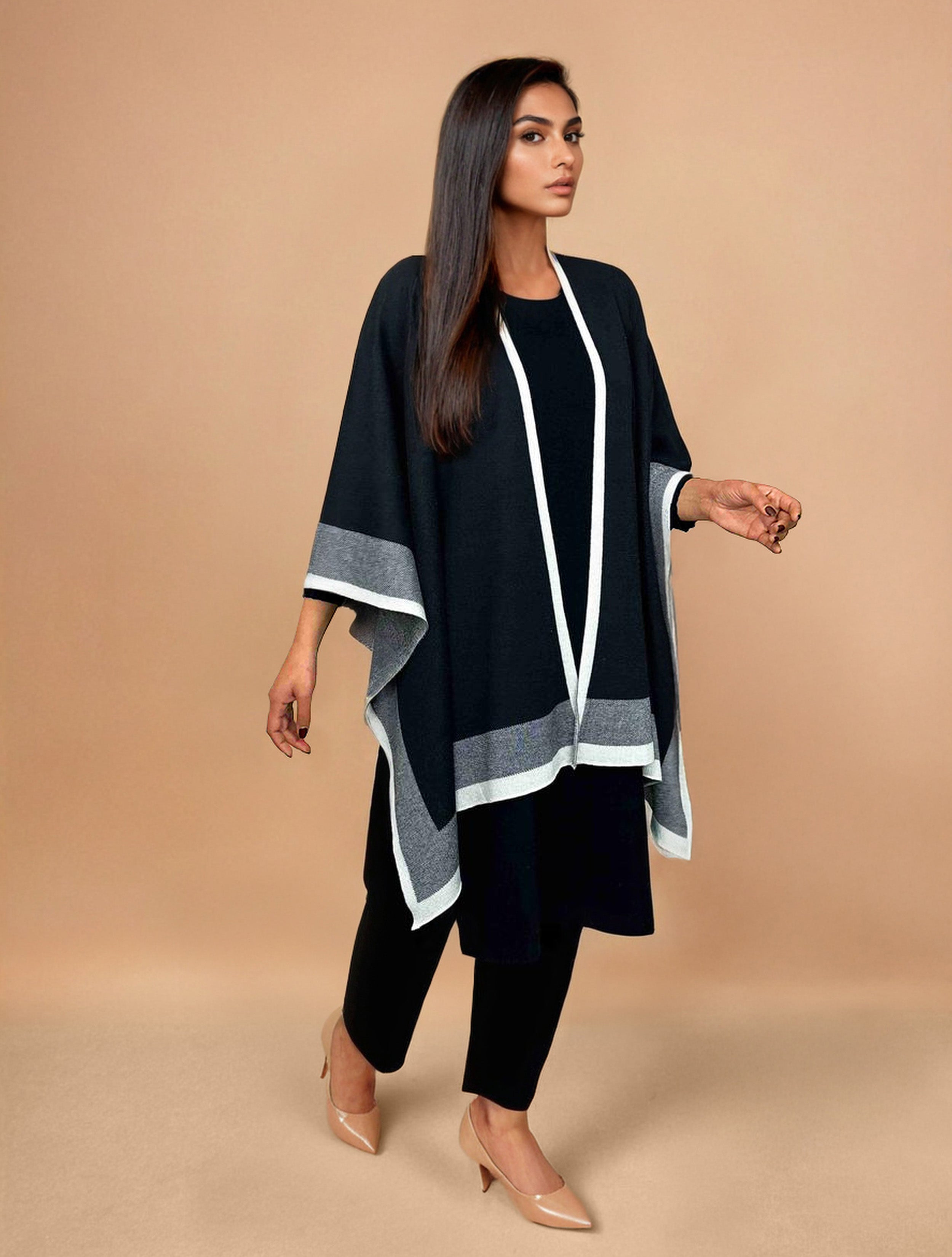 trueBrowns Black Woollen Kaftan Cape - Distacart