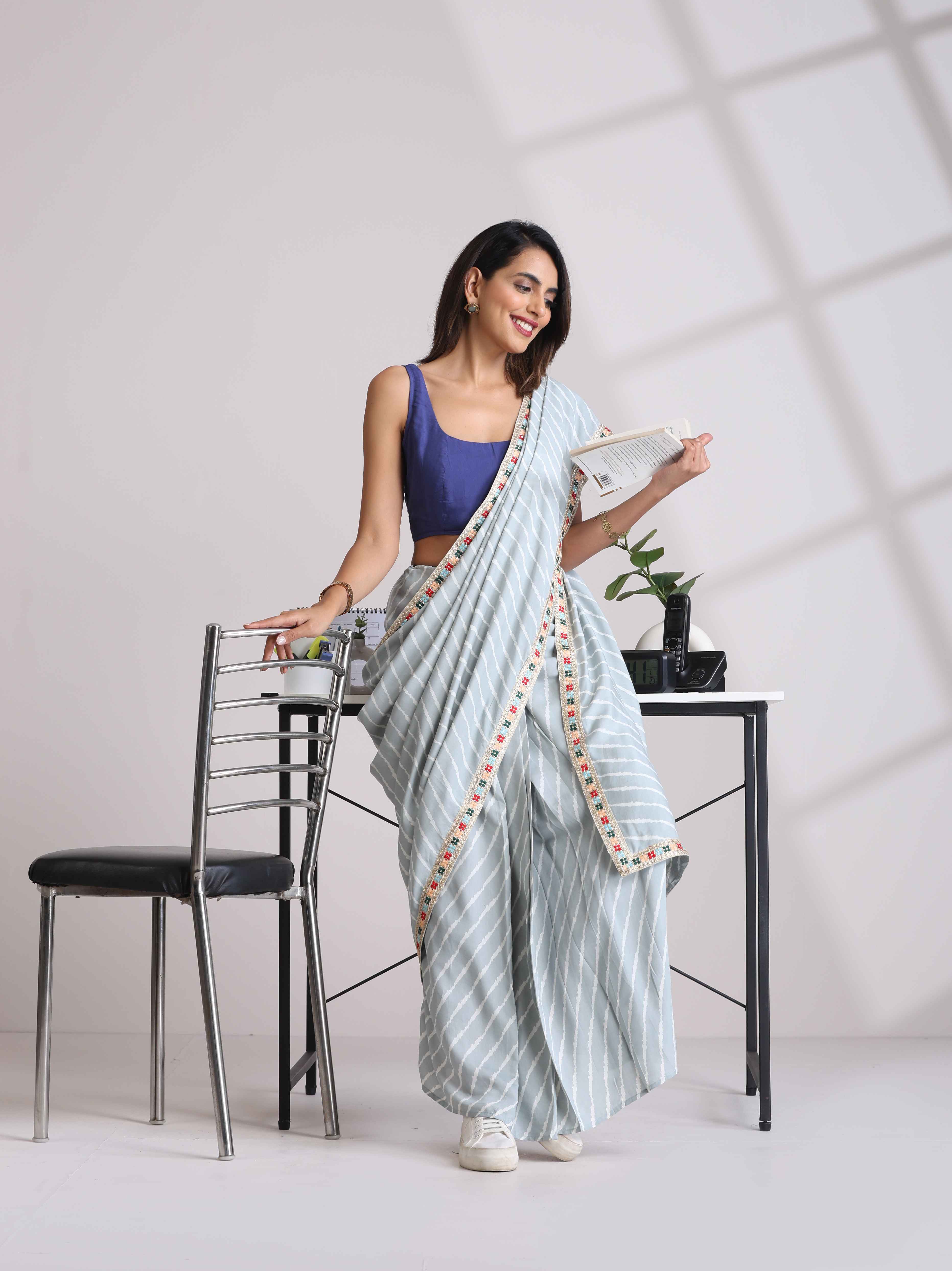 trueBrowns Grey Muslin Silk Saree - Distacart