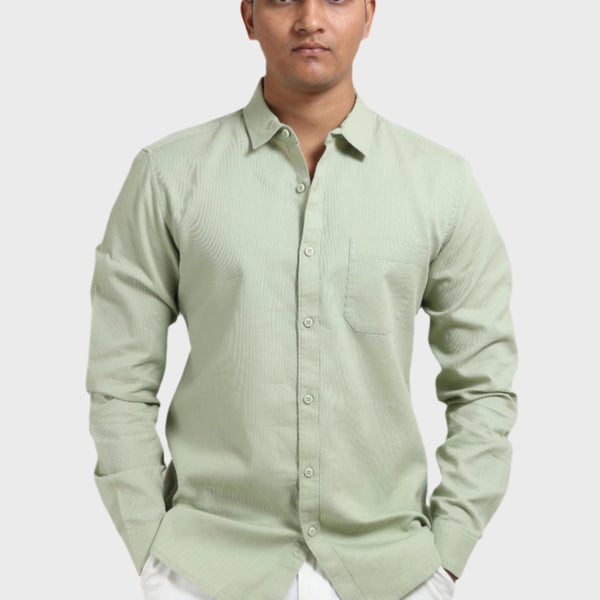 Xkind Pista Green Textured Slim Fit Shirt