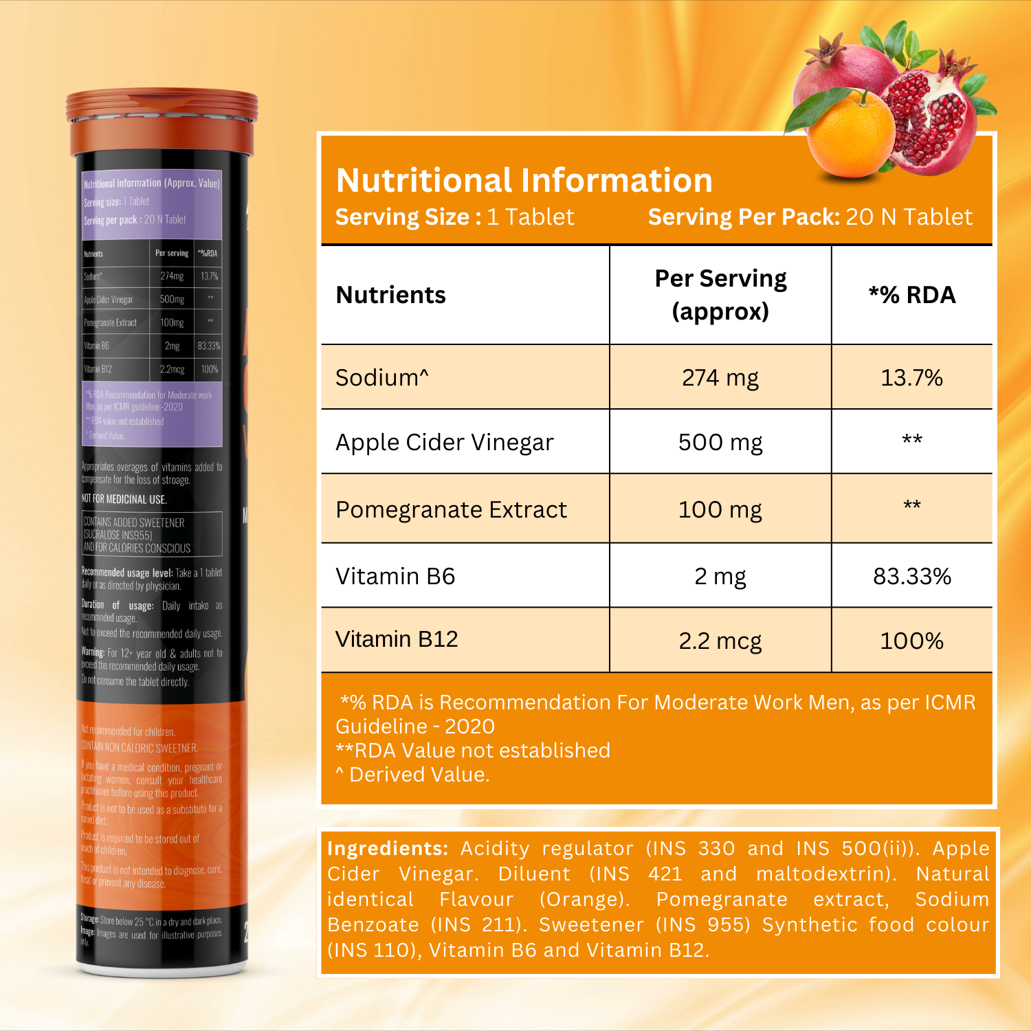 BOOSTIQ Apple Cider Vinegar Effervescent Tablets - Orange Flavour - Distacart