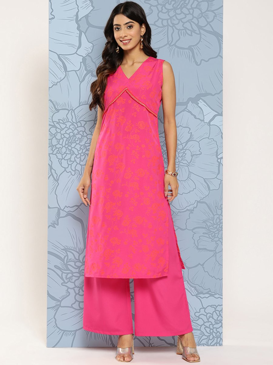 Ahalyaa Floral Printed Empire Gotta Patti Kurta With Palazzos - Distacart