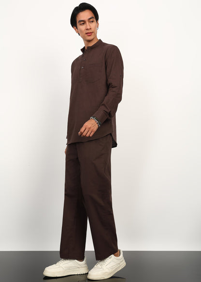Fabmade Cocoa Drift Linen Kurta Set - Distacart