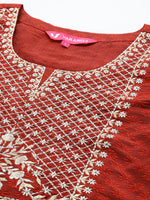 Thumbnail for Varanga Women Round Neck Yoke Embroidered Straight Kurta Paired With Tonal Bottom And Printed Dupatta - Distacart