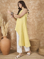 Thumbnail for InWeave Light Yellow Side Asymmetric Kurta Set