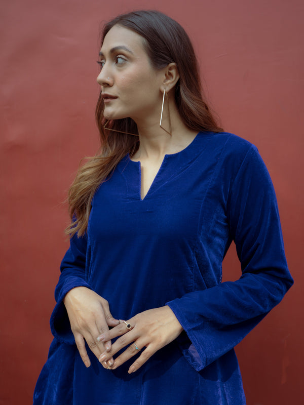 trueBrowns Blue Solid Velvet Co-Ord Set - Distacart
