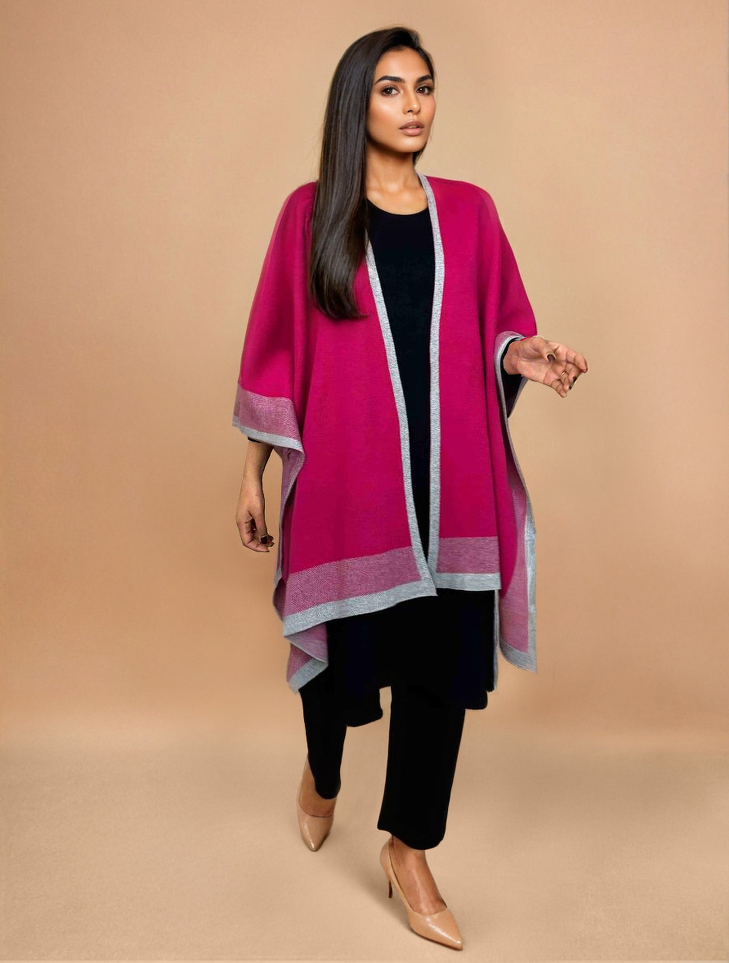 trueBrowns Pink Woollen Kaftan Cape - Distacart