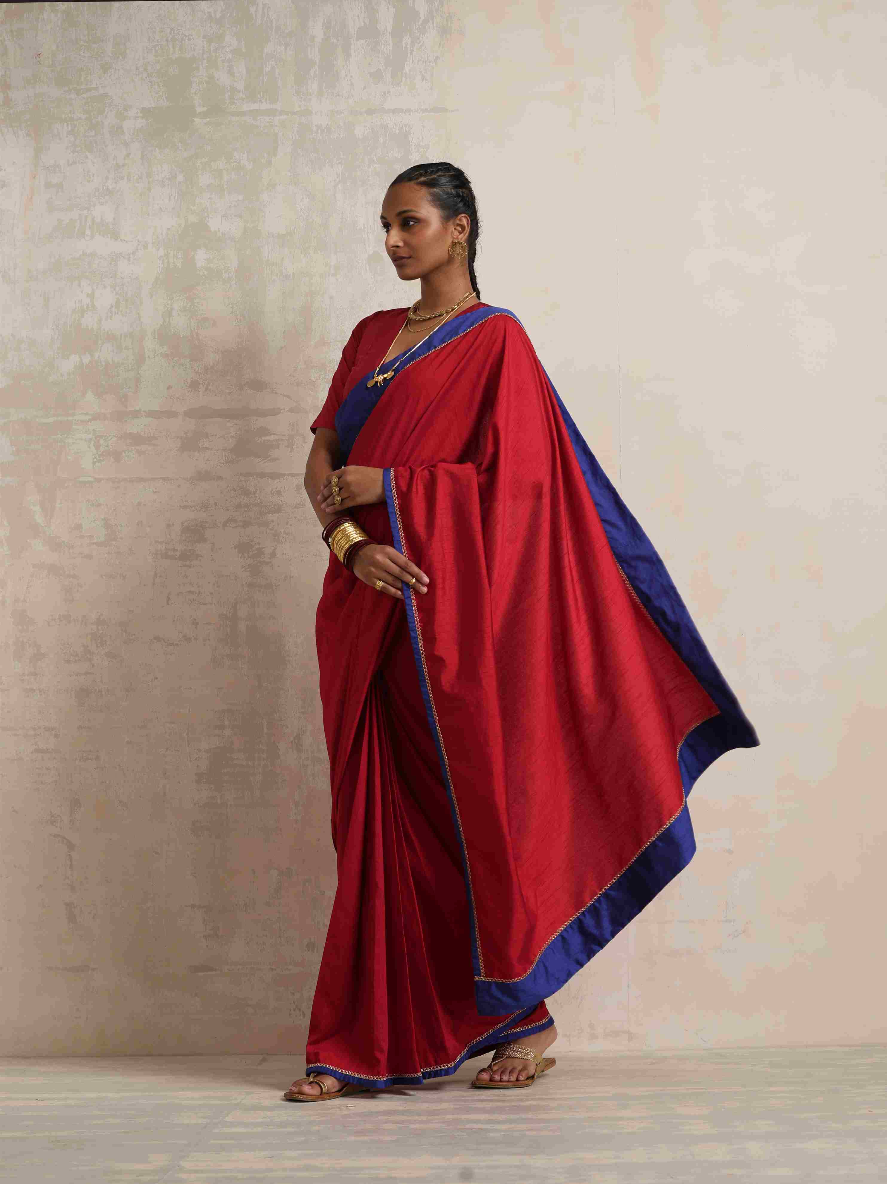trueBrowns Red Silk Ready To Wear Saree - Distacart