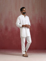 Thumbnail for trueBrowns Men's White Cotton Shirt Collar Stylized Kurta Co-ord set