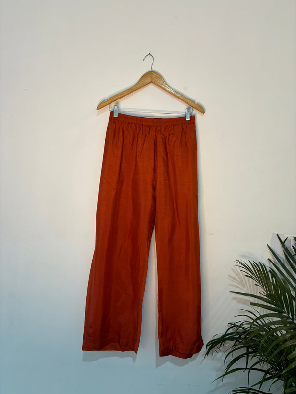 trueBrowns Orange Silk Straight Co Ord Set