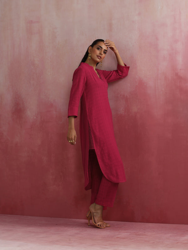 trueBrowns Magenta Cotton Dobby Kurta Set - Distacart