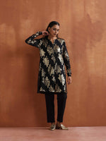 Thumbnail for trueBrowns Black Metallic Straight Kurta Co-ord Set