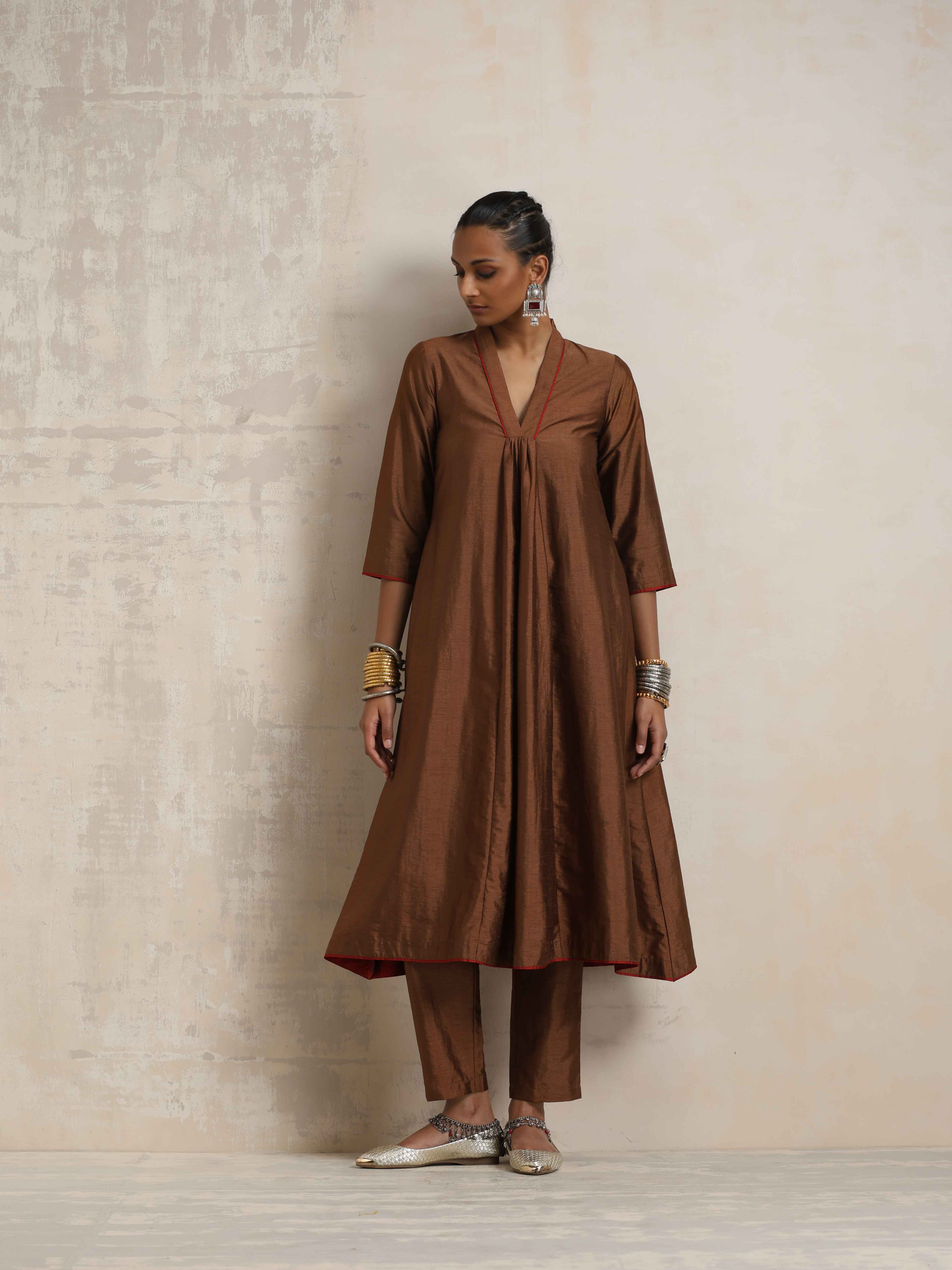trueBrowns Brown Silk Kurta Set - Distacart