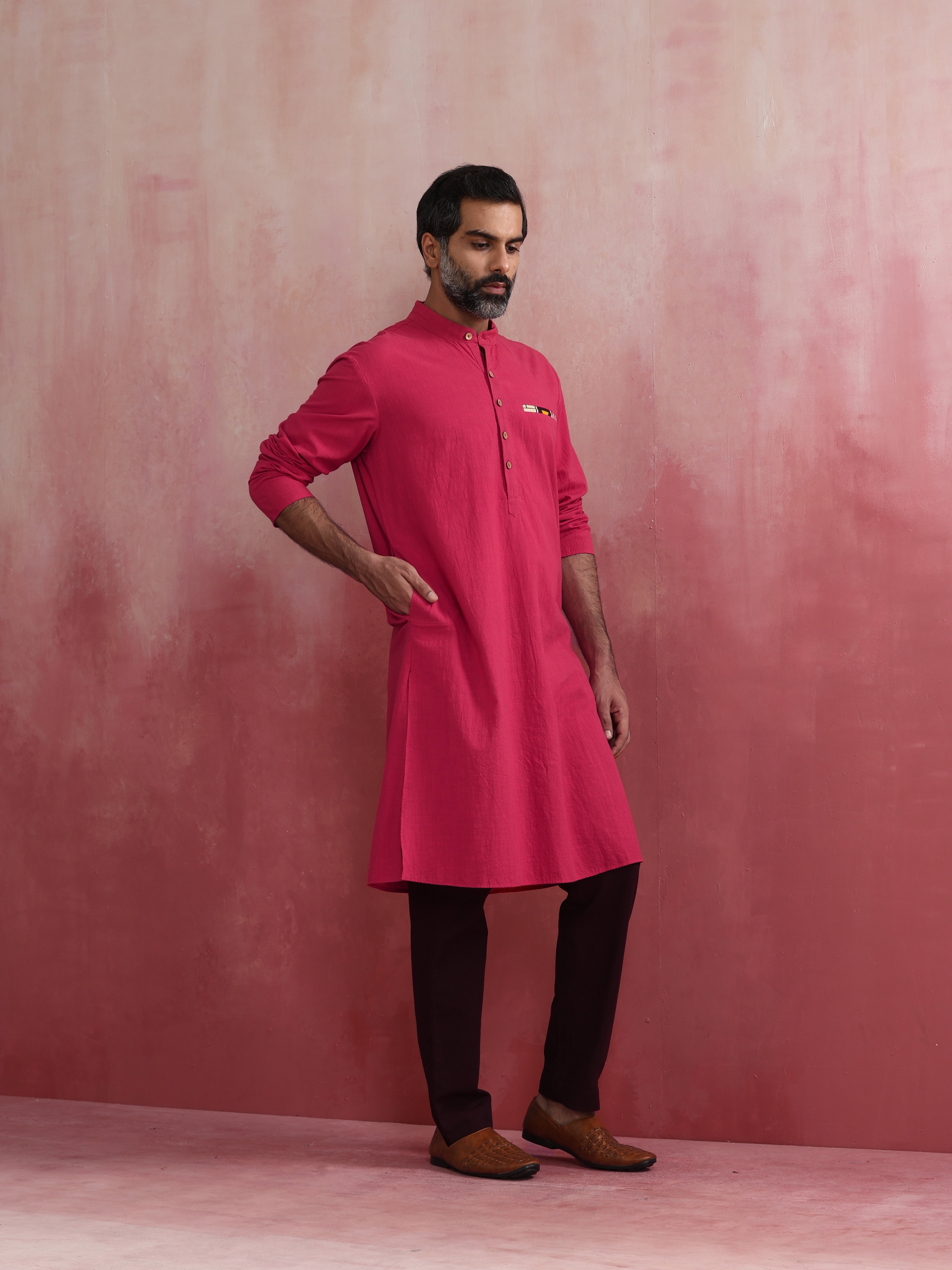 trueBrowns Men's Pink Mandarin Collar Kurta - Distacart