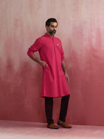 Thumbnail for trueBrowns Men's Pink Mandarin Collar Kurta - Distacart