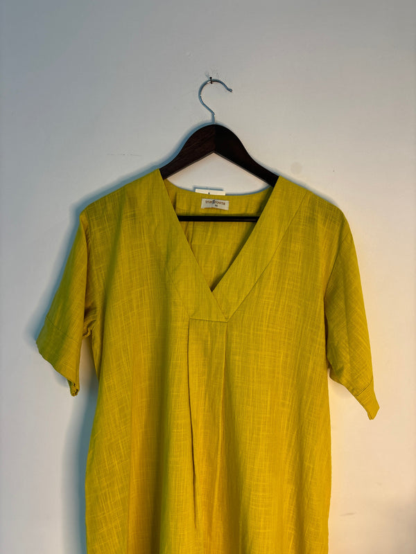 trueBrowns Lime Slub Long Kurta