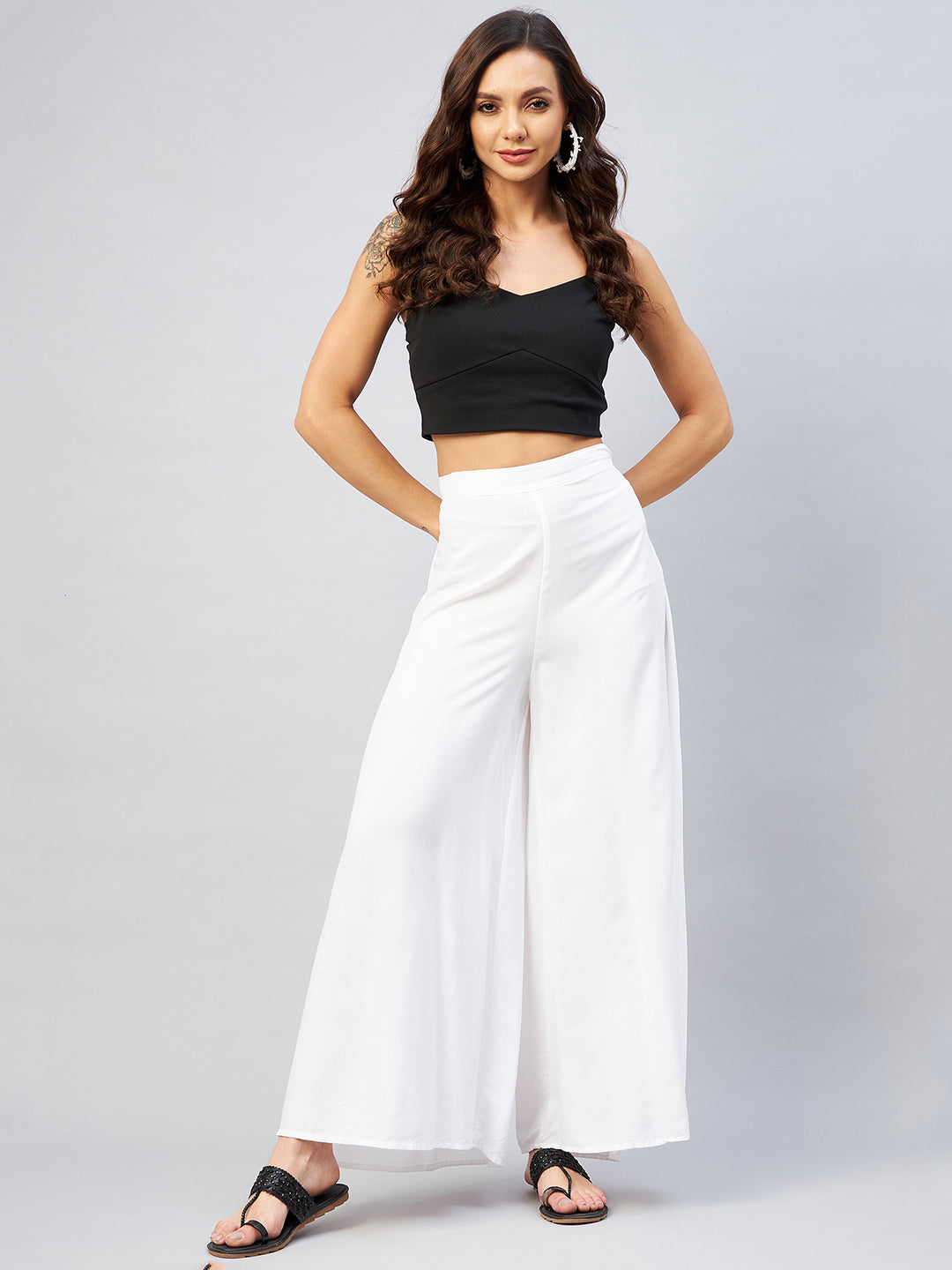 InWeave Solid White Palazzo - Distacart