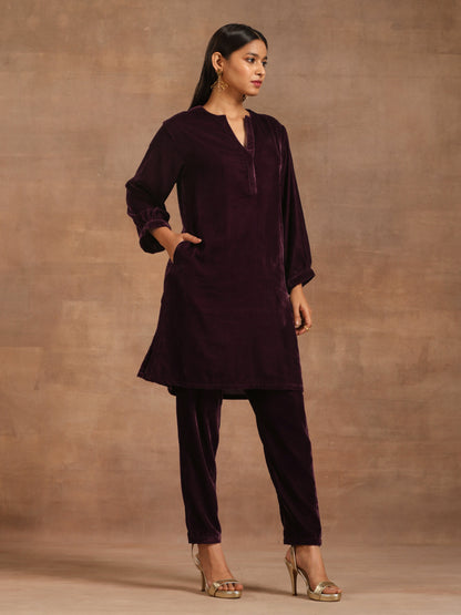 trueBrowns Wine Velvet Solid Co-ord Set - Distacart
