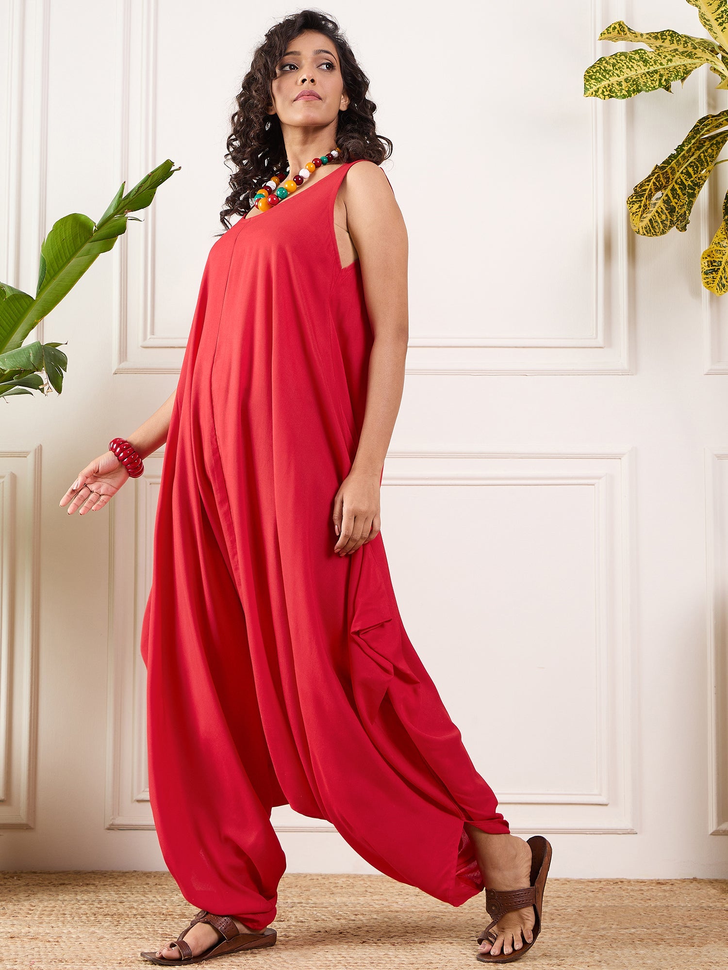 InWeave Red Round Sleeveless Jumpsuit - Distacart