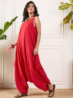 Thumbnail for InWeave Red Round Sleeveless Jumpsuit