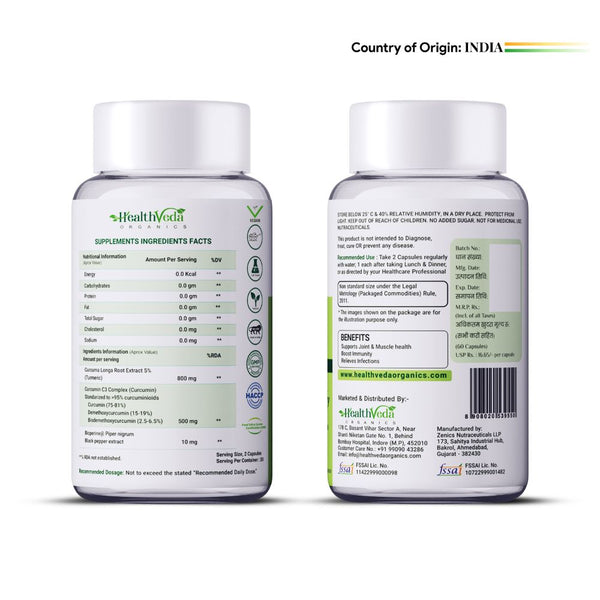 Health Veda Organics Curcumin C3 + Bioperine Capsules - Distacart