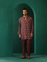 Thumbnail for trueBrowns Men's Deep Purple Paan Muslin Silk Printed Co-ord Set - Distacart