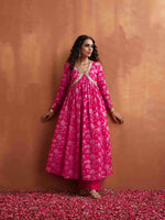 Thumbnail for trueBrowns Red Print Flared Anarkali Kurta Set - Distacart