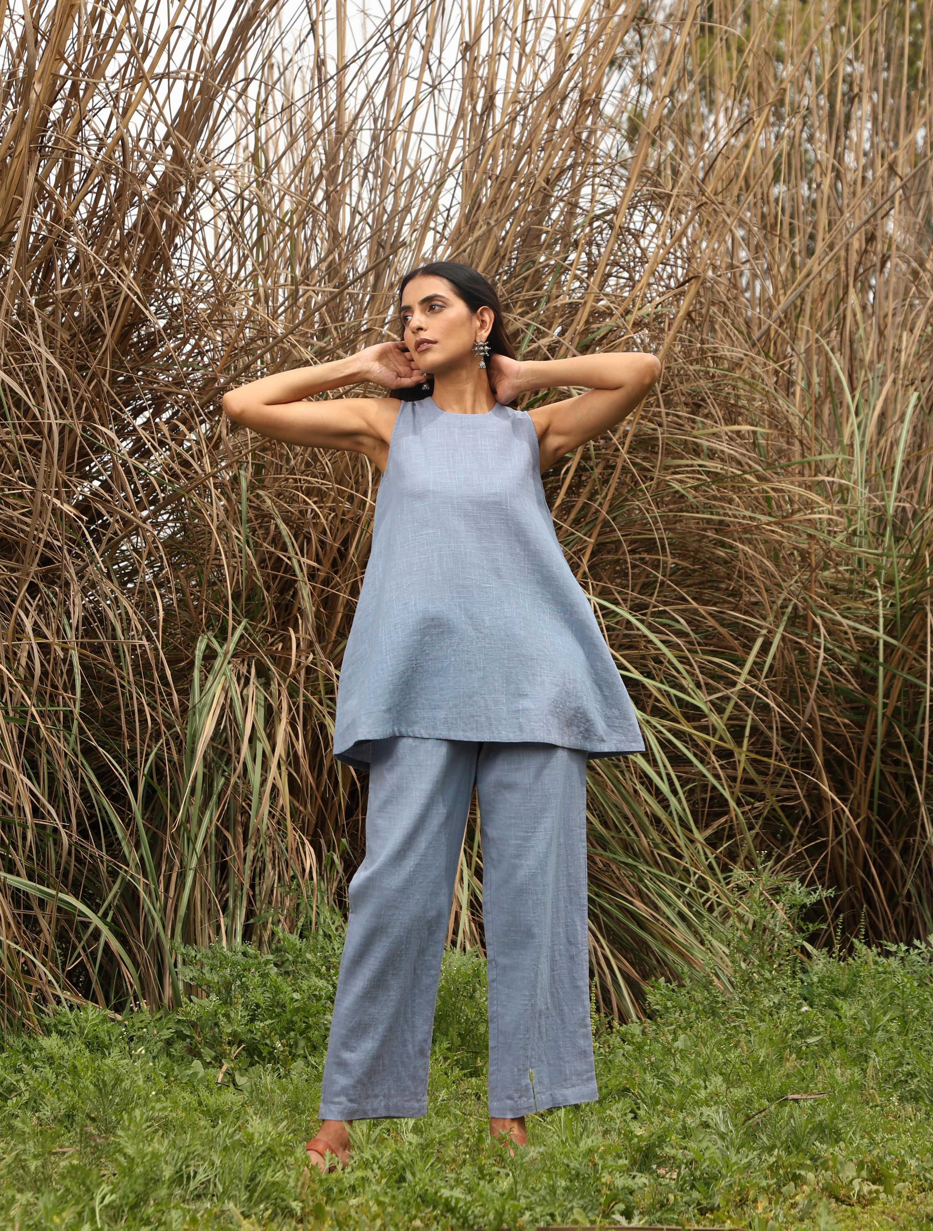 trueBrowns Blue Cotton Sleeveless Co-ord Set - Distacart