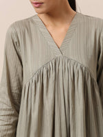 Thumbnail for trueBrowns Cotton Olive Green Flared Slit Kurta Pant Set - Distacart