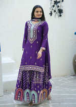 Thumbnail for Teeya Creation Purple Color Chinon Silk Heavy Embroidery Work Fully Stitched Sharara Suit - Distacart