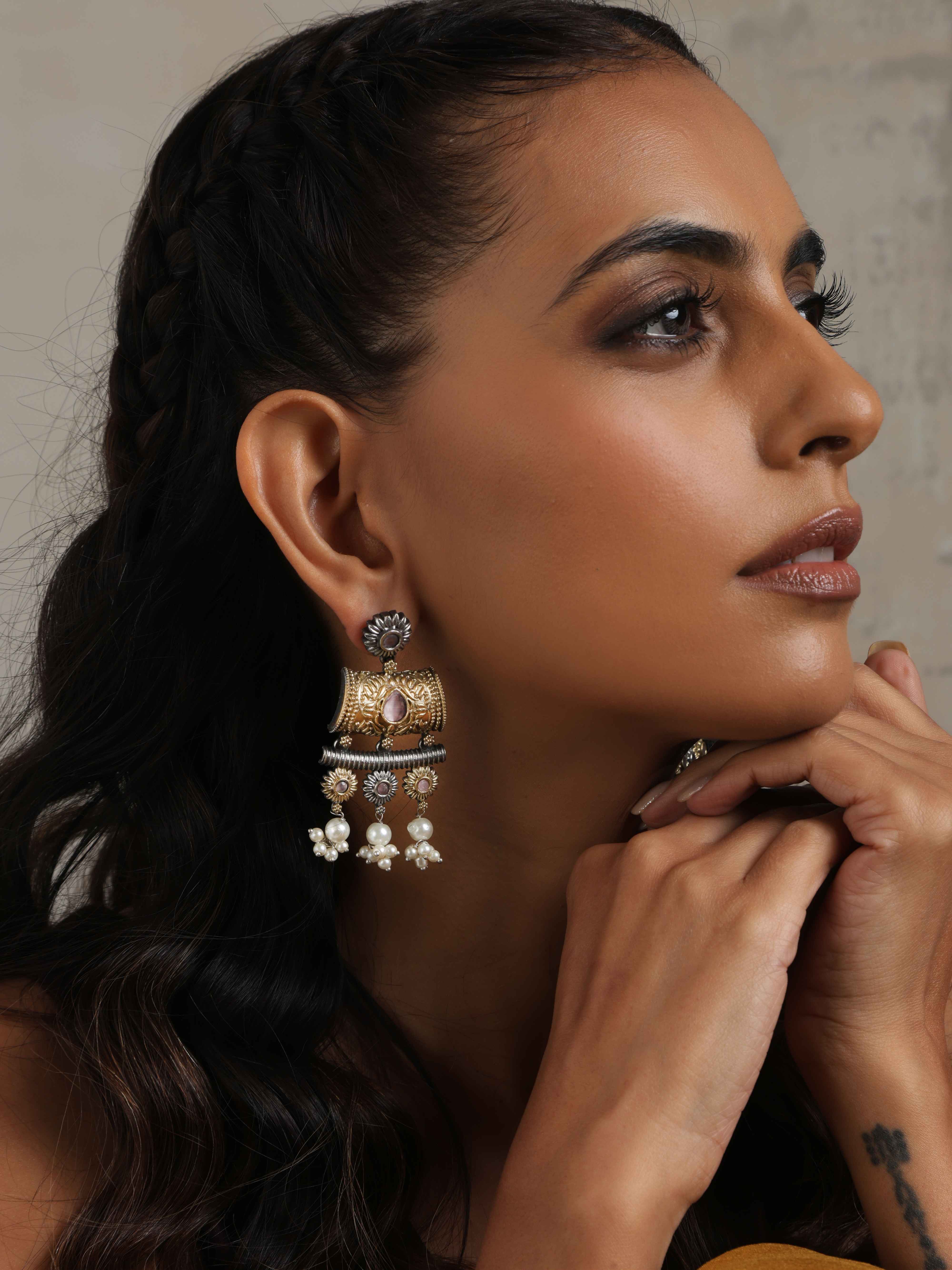 trueBrowns Silver Gold Tone Dangle Earrings - Distacart