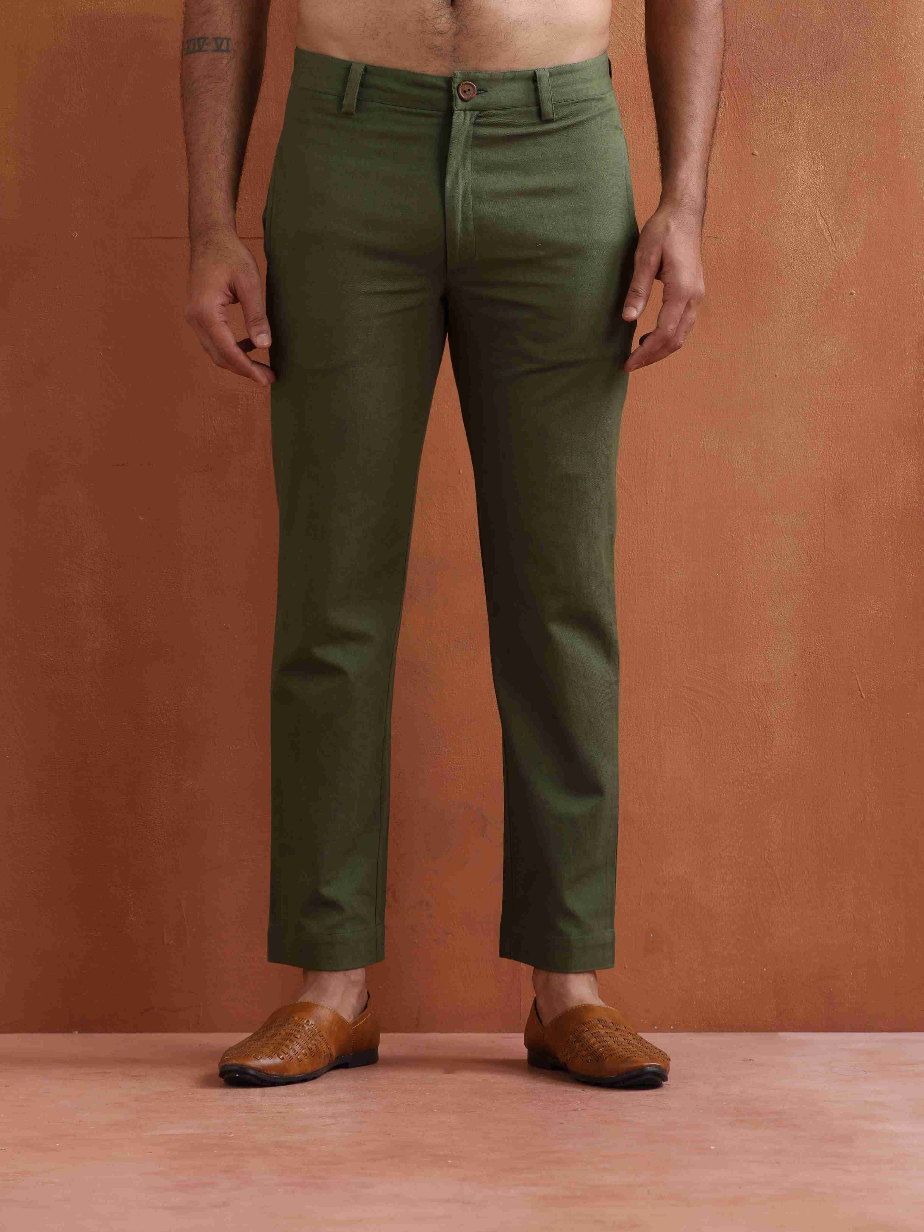 trueBrowns Men's Olive Green Cotton Twill Pants - Distacart