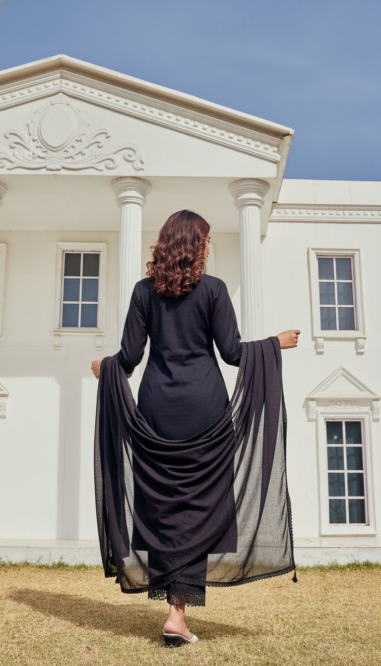 BulBul Samantha Cotton Black Kurta Set with Dupatta