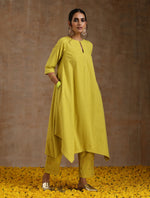 Thumbnail for trueBrowns Lime Gold Cotton Handkerchief Kurta Set - Distacart