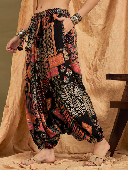 InWeave Black Multi Ethnic Harem Pant - Distacart