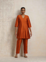 Thumbnail for trueBrowns Orange Silk Kurta Co-ord Set