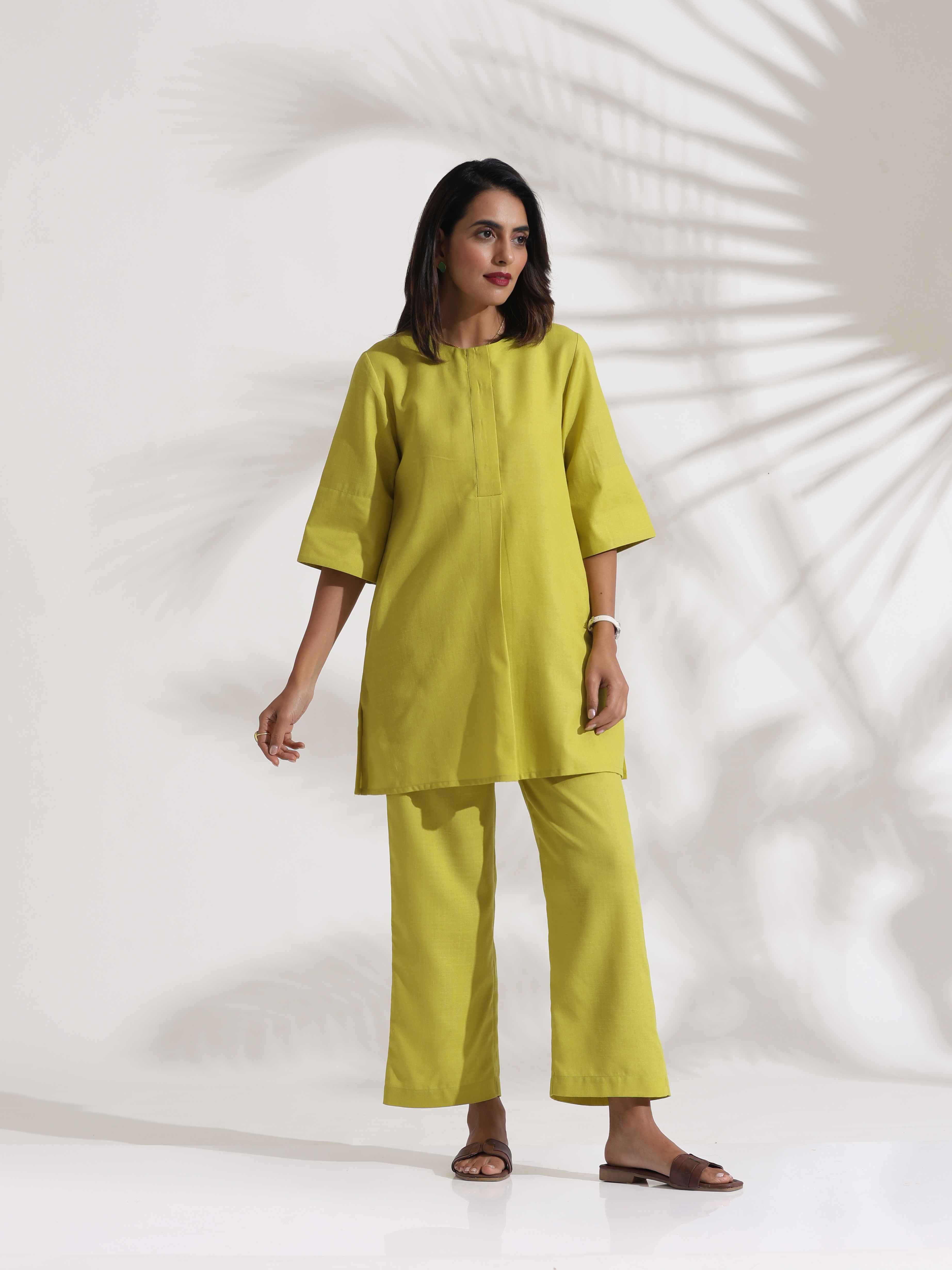 trueBrowns Lime Slub Co-ord Set - Distacart