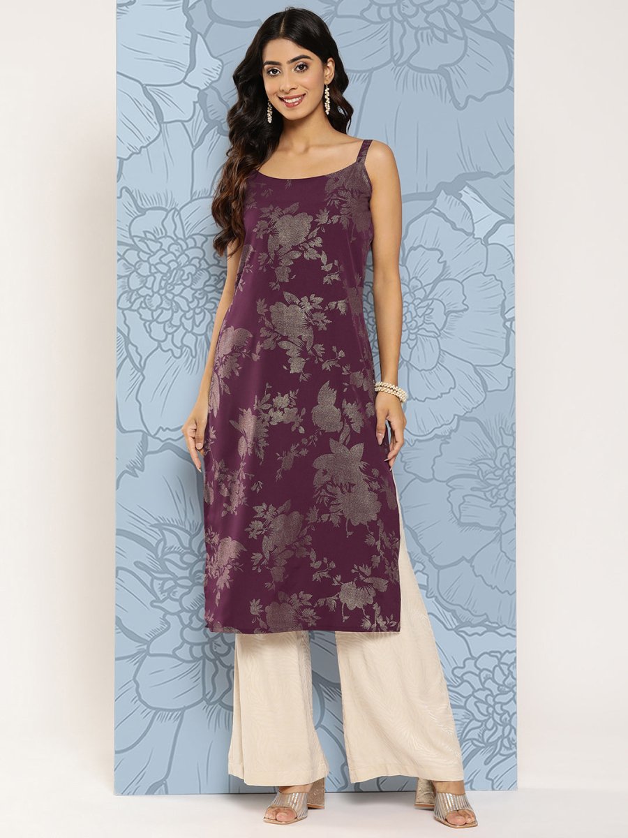 Ahalyaa Floral Foil Printed Crepe Kurta - Distacart