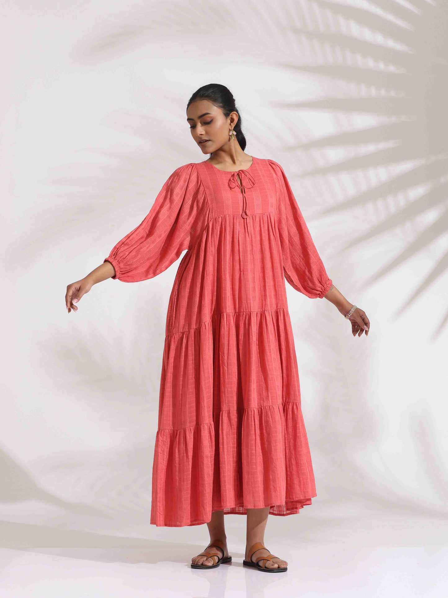 trueBrowns Pink Cotton Tier Dress - Distacart