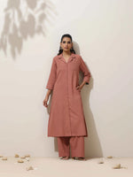 Thumbnail for trueBrowns Peach Cotton Linen Kurta Pant Set