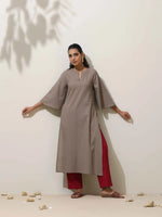 Thumbnail for trueBrowns Grey Cotton Linen Kurta Pant Set