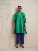 Thumbnail for trueBrowns Bright Green Silk Kurta Co-ord Set