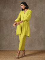 Thumbnail for trueBrowns The Penelope - Lime Green Solid Textured Co-Ord Set - Distacart