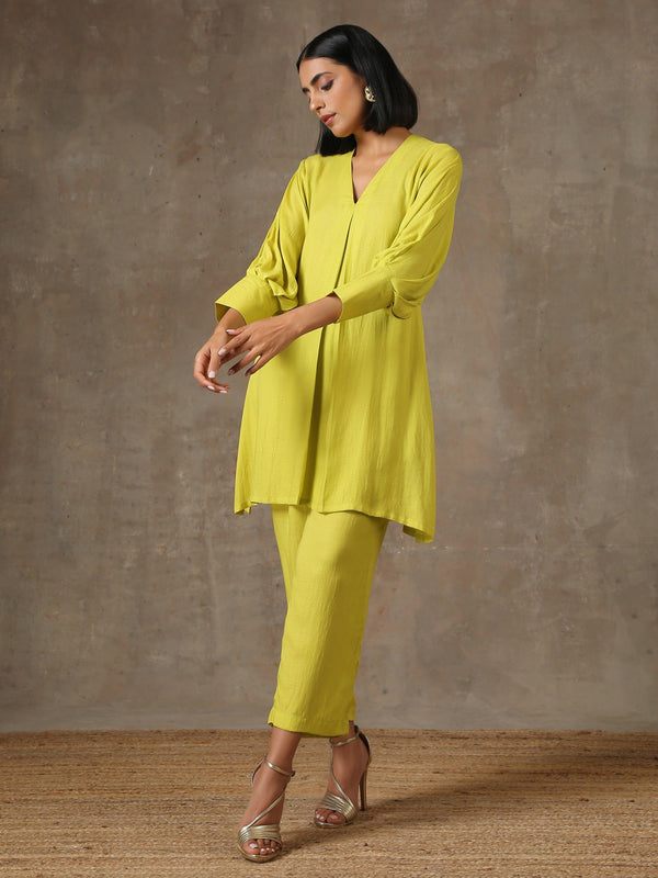 trueBrowns The Penelope - Lime Green Solid Textured Co-Ord Set - Distacart