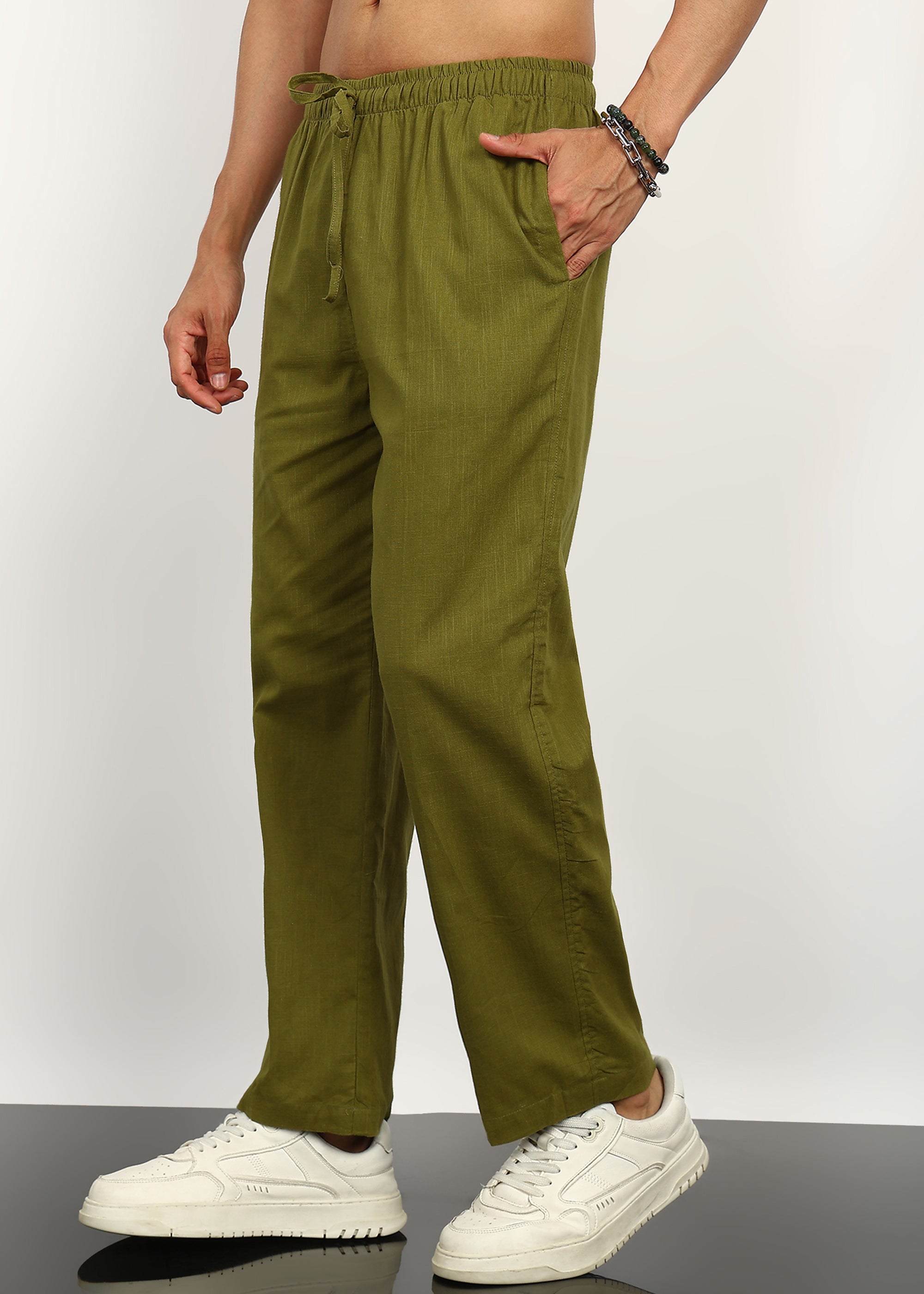 Fabmade Olive Linen Trousers - Distacart