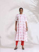 Thumbnail for trueBrowns White Cotton Print Flared Kurta Set