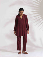 Thumbnail for trueBrowns Maroon Dobby Co-ord Set